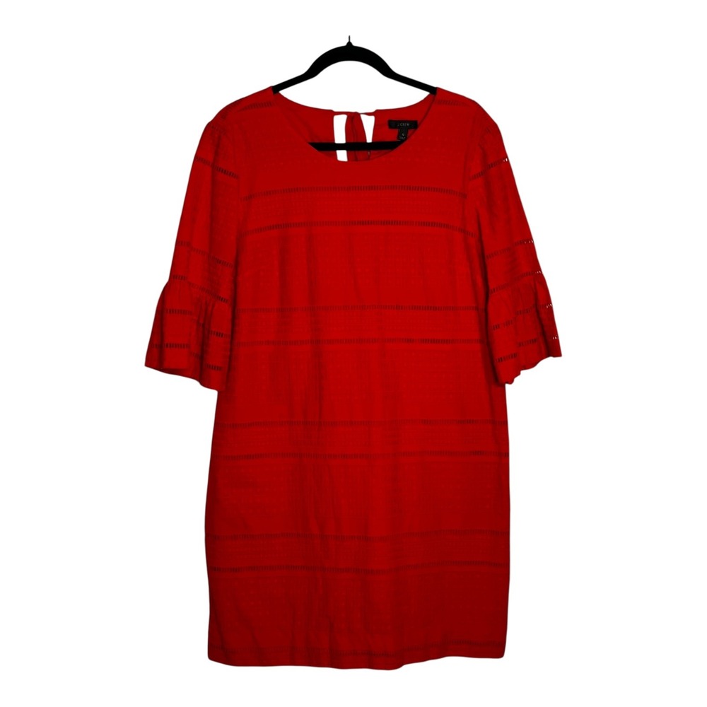 J.Crew Red Cotton Ladder Lace Bell Sleeve Shift‎ Dress G1269 Womens 12